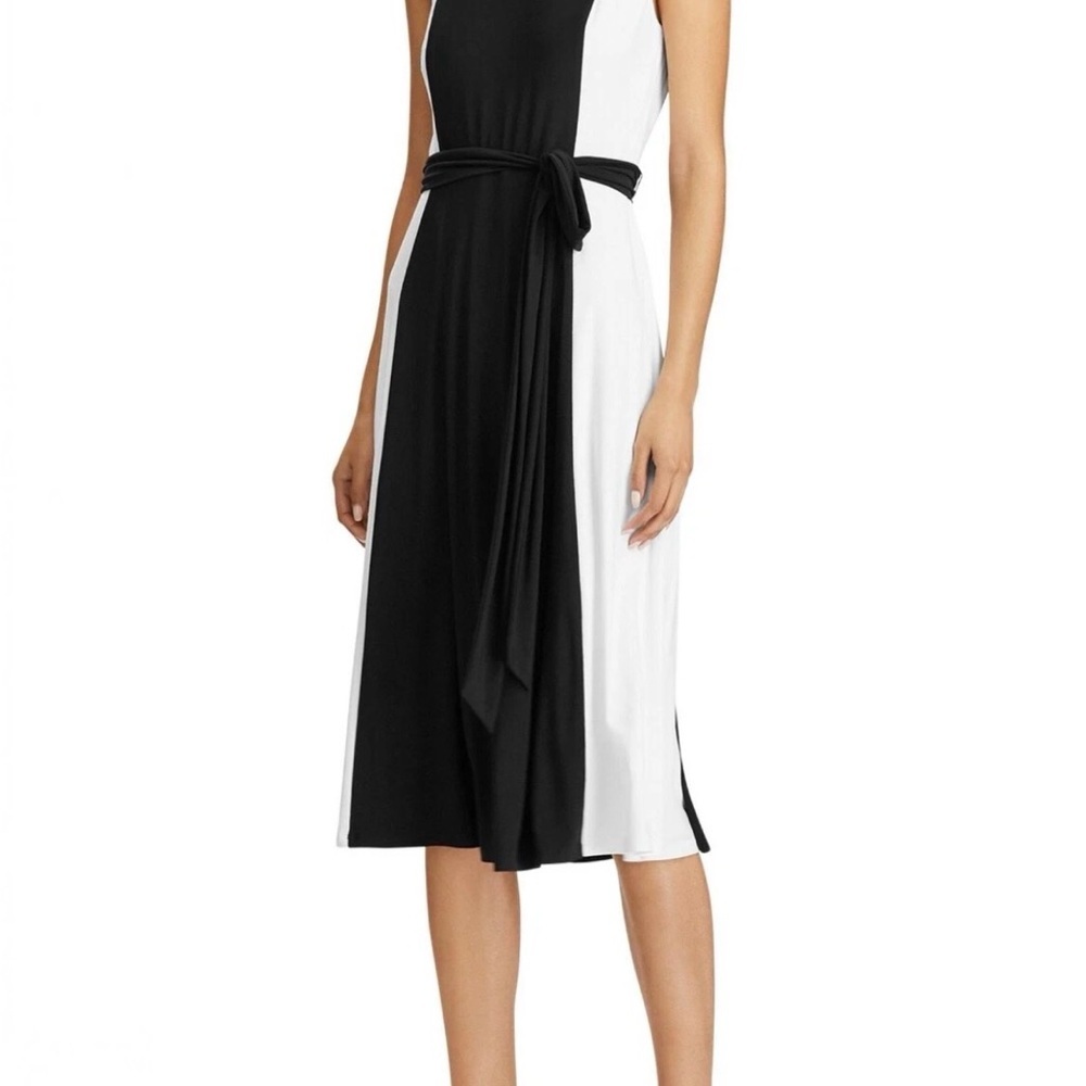 Lauren Ralph Lauren Colorblock Sheath Dress Size 8 Belted Jersey Two Tone